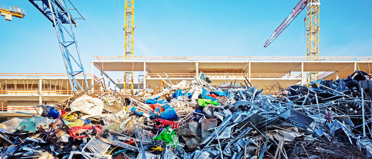 Pile of scrap metal at a construction site